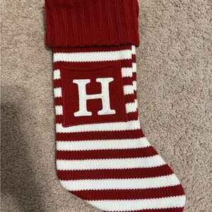 Red and White Striped Monogram Stocking
